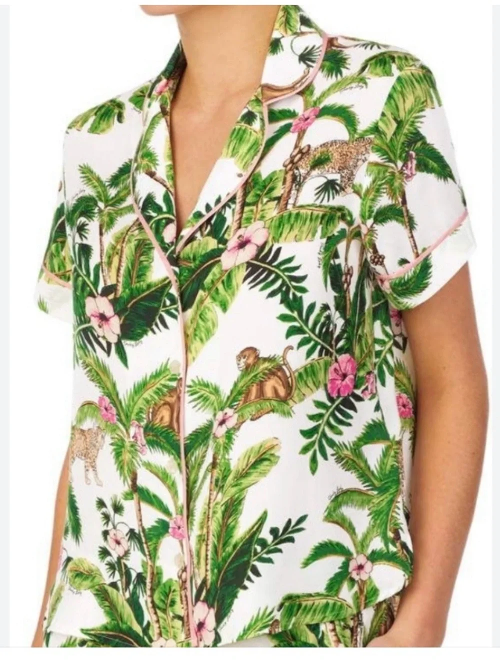 Shady Lady Tropical Pajama Set Monkeys & Palms & Hibiscus Flowers Women’s Large